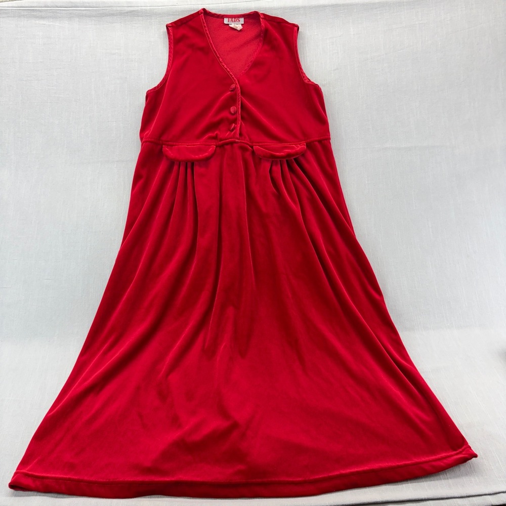 FADS Nightgown Women Large Red Velour Sleeveless Empire Waist Vintage Maxi Dress